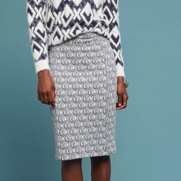 Anthropologie • Maeve Emmy Blue Gray Gold Textured Pencil Skirt Size Small - Picture 15 of 17